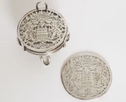 Pamono Glass Hamburg State Coat of Arms Coasters in Sterling Silver, 1960s, Set of 7><noscript><img width=