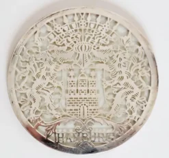 Pamono Glass Hamburg State Coat of Arms Coasters in Sterling Silver, 1960s, Set of 7><noscript><img width=