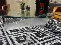 Hot Pamono Glass Living Room Table with Acrylic Glass Base