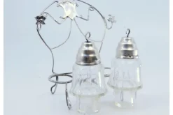 Pamono Glass Salt and Pepper Shakers with Lids and Silver Frame, Set of 2><noscript><img width=