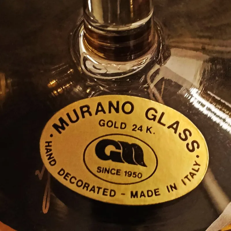 Pamono Glasses and Tray in Murano Glass with Hand-Decorated 24 Karat Gold Finishes from GN Murano, 1970s, Set of 7> Dinnerware Accessories