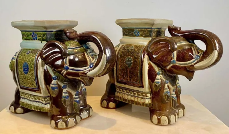 Online Pamono Glazed Ceramic Elephants, 1960, Set of 2