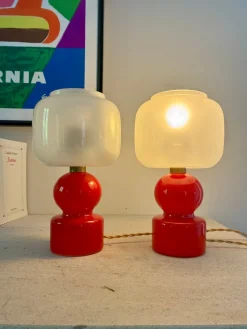 Sale Pamono Globes Bedside Lamps in Bright Red Glass, 1960, Set of 2