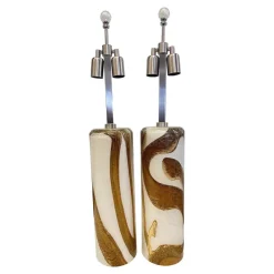 Pamono Gold and Amber Murano Glass Table Lamps by Simoeng, Set of 2> Table Lamps