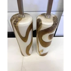 Pamono Gold and Amber Murano Glass Table Lamps by Simoeng, Set of 2><noscript><img width=