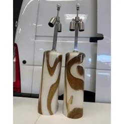 Pamono Gold and Amber Murano Glass Table Lamps by Simoeng, Set of 2><noscript><img width=