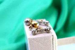 Pamono Gold and Platinum Cufflinks with Brilliant-Cut Diamonds, Set of 2><noscript><img width=