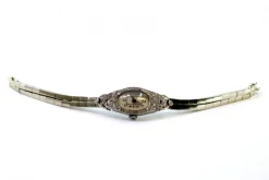 Pamono Gold and Platinum Watch with Cut-Out Case, Brilliant-Cut Diamonds and Double Parallel Bracelet> Watches