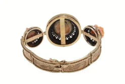 Hot Pamono Gold and Silver Bracelet with Rose Corals, Onyx and Diamond