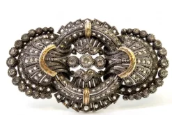 Pamono Gold and Silver Brooch with Brilliant-Cut Diamonds and Chips> Brooches