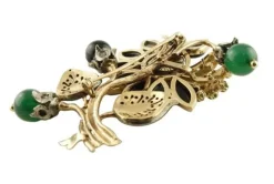 Pamono Gold and Silver Brooch with Diamonds, Emeralds, Onyx and Green Agate Rose><noscript><img width=