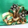 Pamono Gold and Silver Brooch with Diamond Chips> Brooches
