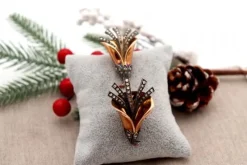 Outlet Pamono Gold and Silver Brooches with Diamond Chips, Set of 2