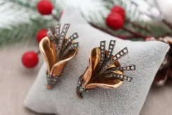 Outlet Pamono Gold and Silver Brooches with Diamond Chips, Set of 2