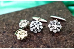 Pamono Gold and Silver Cufflinks with Diamond Chips, Set of 2><noscript><img width=