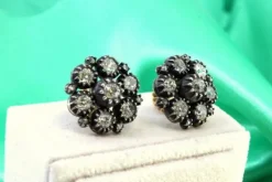 Pamono Gold and Silver Earrings with Rose Cut Diamonds and Chips, Set of 2><noscript><img width=