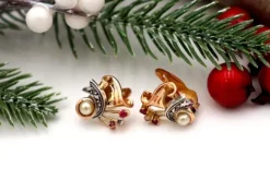 Best Pamono Gold and Silver Earrings with Diamond Chips and Encrusted Stones, Set of 2