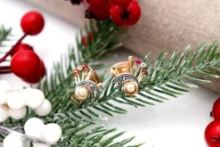 Best Pamono Gold and Silver Earrings with Diamond Chips and Encrusted Stones, Set of 2
