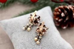 Pamono Gold and Silver Earrings with Diamond Chips, Set of 2><noscript><img width=