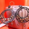 Online Pamono Gold and Silver Earrings with Three Pendants,Set of 2