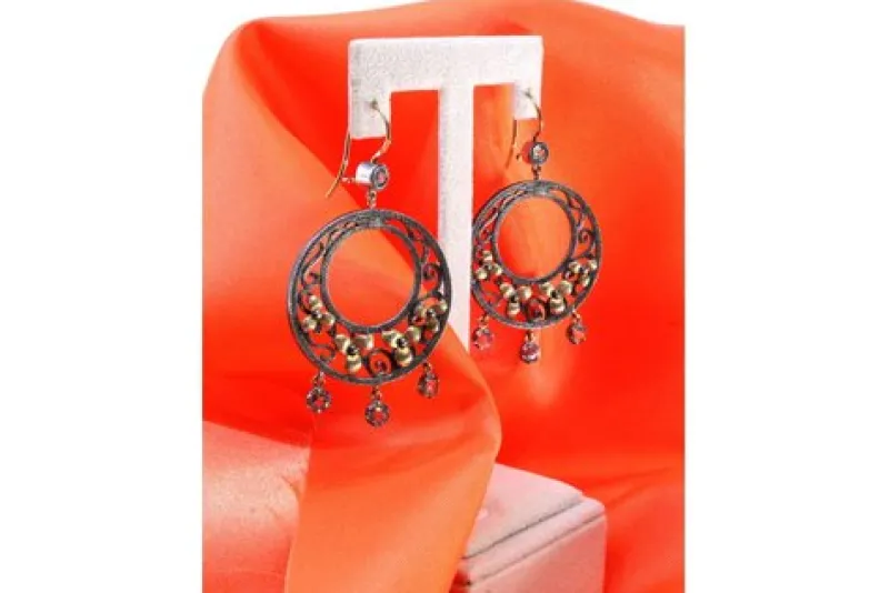 Online Pamono Gold and Silver Earrings with Three Pendants,Set of 2
