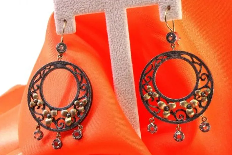 Online Pamono Gold and Silver Earrings with Three Pendants,Set of 2