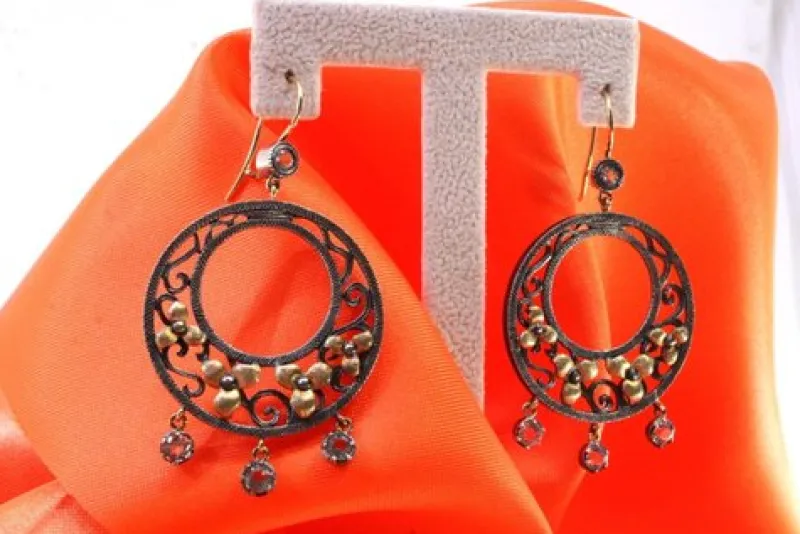 Online Pamono Gold and Silver Earrings with Three Pendants,Set of 2