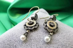 Online Pamono Gold and Silver Earrings with Zirconia, Set of 2