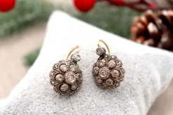 Pamono Gold and Silver Earrings with Diamonds, Set of 2