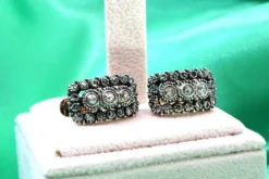 Outlet Pamono Gold and Silver Earrings with Chips and Crowned Diamonds, Set of 2