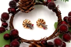 Pamono Gold and Silver Earrings with Relief and Diamond Chips with Garnet Stones, Set of 2><noscript><img width=