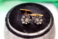 Pamono Gold and Silver Flower Shaped Cufflinks with Diamond Chips, Set of 2> Cufflinks