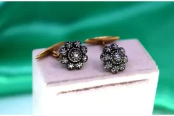 Pamono Gold and Silver Flower Shaped Cufflinks with Diamond Chips, Set of 2><noscript><img width=