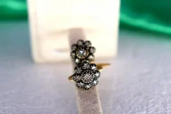 Pamono Gold and Silver Flower Shaped Cufflinks with Diamond Chips, Set of 2><noscript><img width=