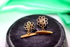 Pamono Gold and Silver Flower Shaped Cufflinks with Diamond Chips, Set of 2><noscript><img width=