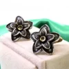 Pamono Gold and Silver Flower-Shaped Earrings with Zirconia and Diamond Chips, Set of 2