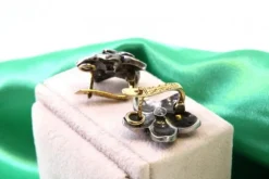 Pamono Gold and Silver Flower-Shaped Earrings with Zirconia and Diamond Chips, Set of 2
