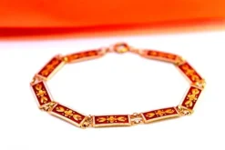 Pamono Gold Bracelet with Enamels and Raised Floral Motifs
