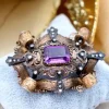 Pamono Gold Brooch with Diamond Reliefs and Chips