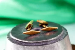 Discount Pamono Gold Cufflinks in Asymmetrical Shape with Raised Elements, Set of 2