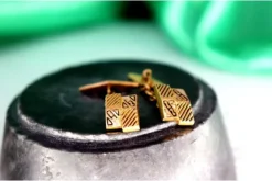 Discount Pamono Gold Cufflinks in Asymmetrical Shape with Raised Elements, Set of 2