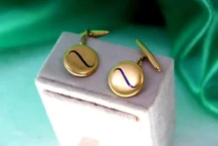 Online Pamono Gold Cufflinks in Button Shape with Incorporated Blue Motifs, Set of 2