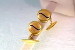 Online Pamono Gold Cufflinks in Button Shape with Incorporated Blue Motifs, Set of 2