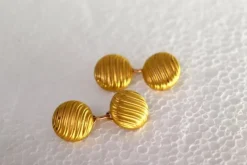 Pamono Gold Cufflinks in Button Shape with Raised Bands, Set of 2><noscript><img width=