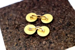 Pamono Gold Cufflinks in Button Shape with Raised Bands, Set of 2><noscript><img width=