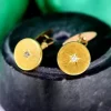 Pamono Gold Cufflinks in Button Shape with Brilliant-Cut Diamonds, Set of 2> Cufflinks