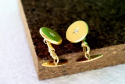 Pamono Gold Cufflinks in Button Shape with Brilliant-Cut Diamonds, Set of 2> Cufflinks