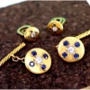 Discount Pamono Gold Cufflinks in Button Shape with Four Synthetic Sapphires, Set of 2