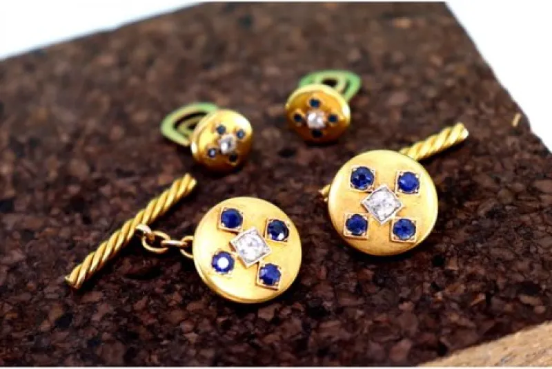Discount Pamono Gold Cufflinks in Button Shape with Four Synthetic Sapphires, Set of 2