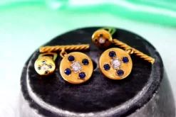 Discount Pamono Gold Cufflinks in Button Shape with Four Synthetic Sapphires, Set of 2